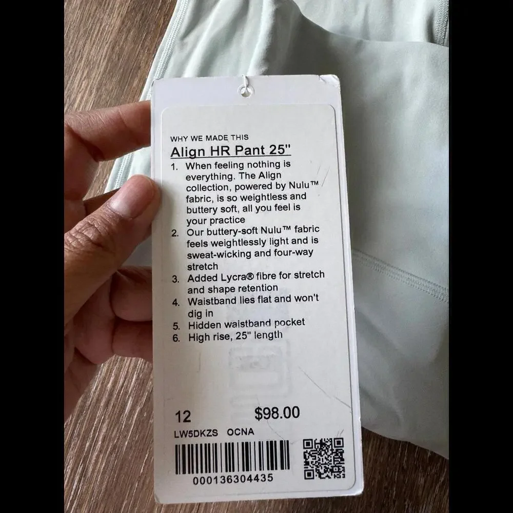 Lululemon NWT Size 12 Align HR 25” Ocean Ai Double Lined